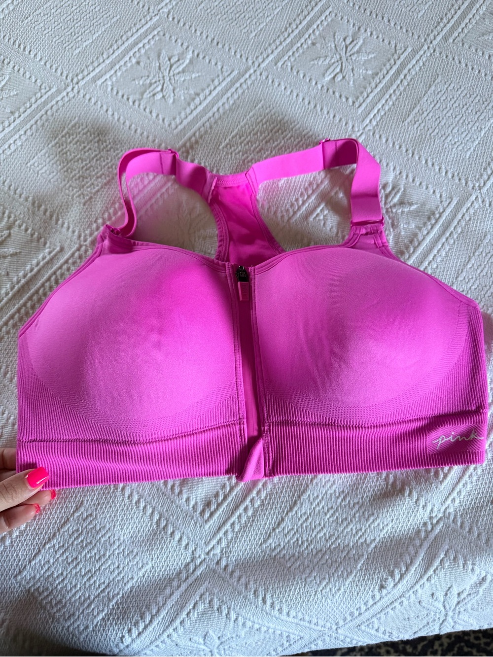 PINK Victoria's Secret Hot Pink Front-Zip Sports Bra